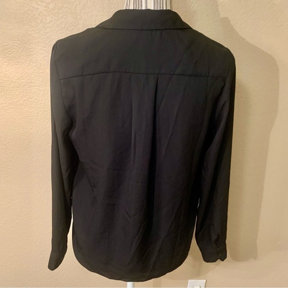 NEW TopShop Blouse 2 Black Semi Sheer V-Neck Long Sleeves Collar Button Cuffs - Picture 8 of 14
